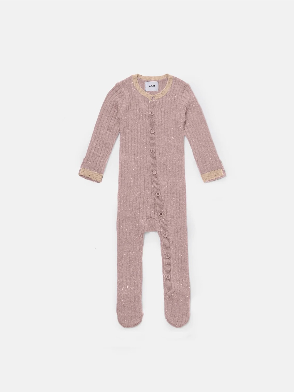 7am enfant ribbed LONG SLEEVE JUMPSUIT FOOTIE in ash rose - 6-9m